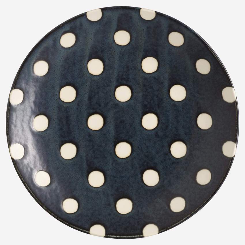 Dessertteller aus Porzellan - Marineblau mit weißen Punkten - 23 cm