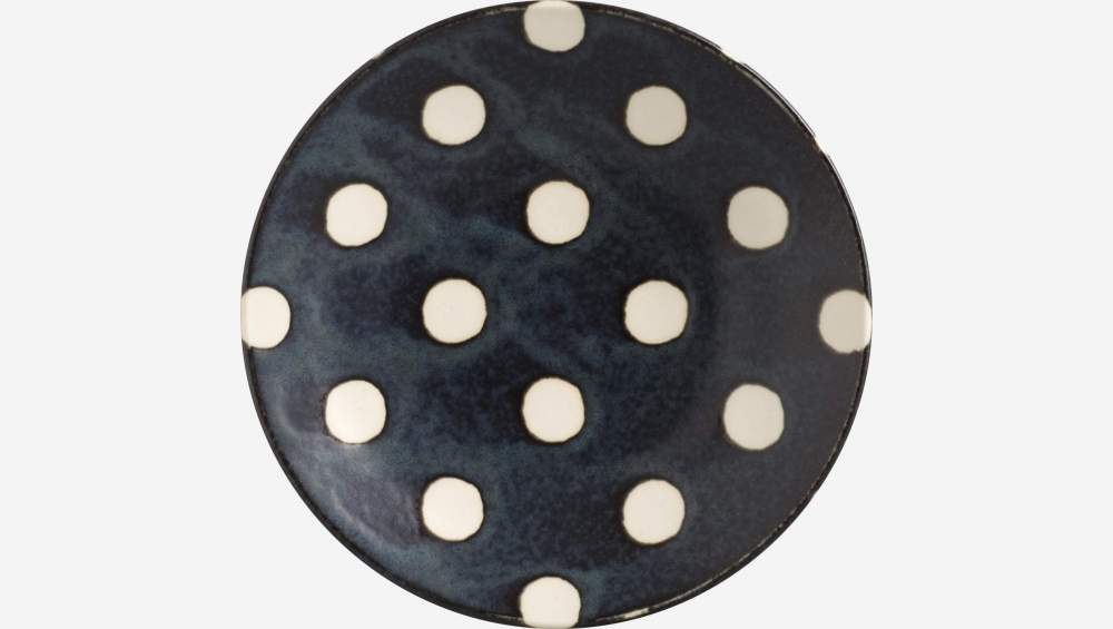 Schoteltje van porselein - 14 cm - Marineblauw en witten stippen