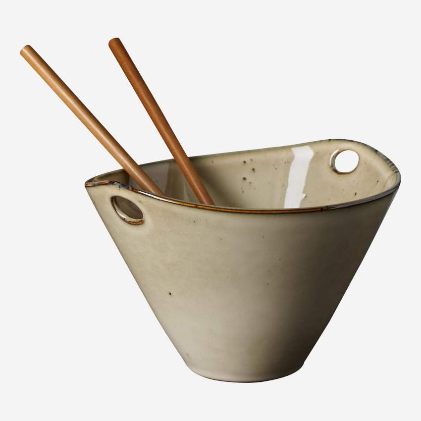 Schüssel aus Steingut mit Essstäbchen für Nudel-Suppe - 8cm - Braun