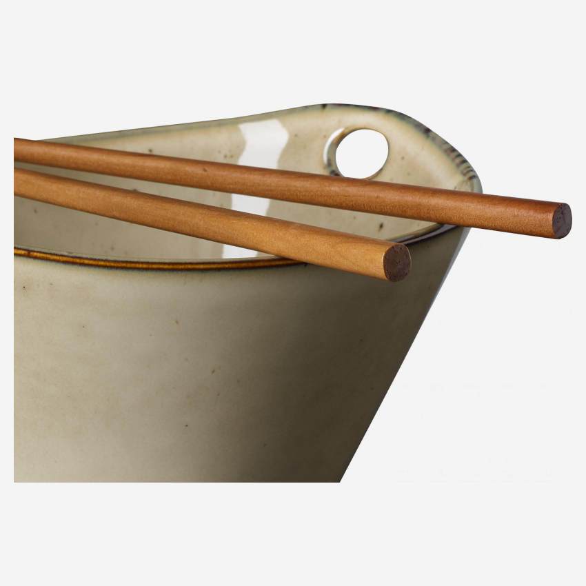 Ciotola per noodles in arenaria con bacchette - 8 cm - Marrone