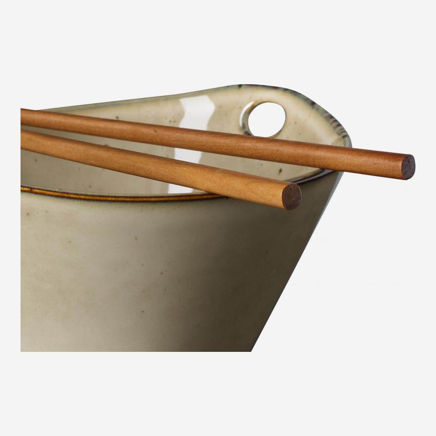 Ciotola per noodles in arenaria con bacchette - 8 cm - Marrone