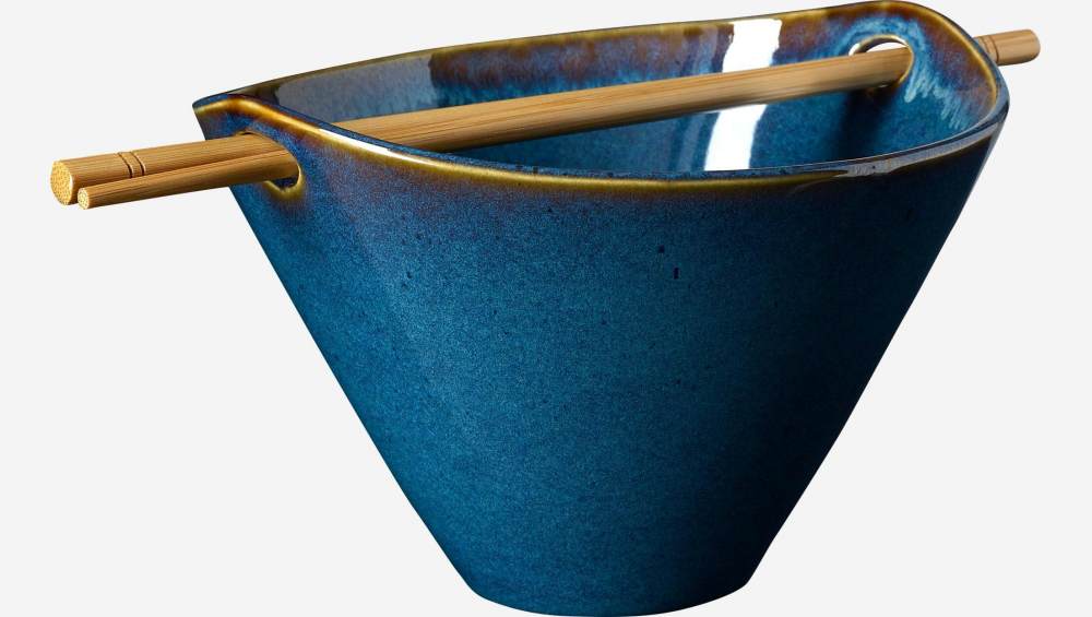 Schüssel aus Steingut mit Essstäbchen für Nudel-Suppe - 8cm - Blau