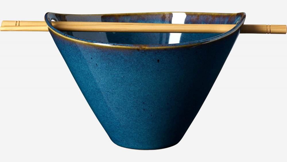 Schüssel aus Steingut mit Essstäbchen für Nudel-Suppe - 8cm - Blau