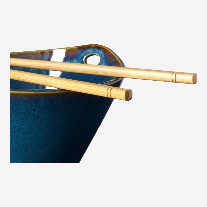 Bol de Fideos con Palillos de Gres - 8 cm - Azul