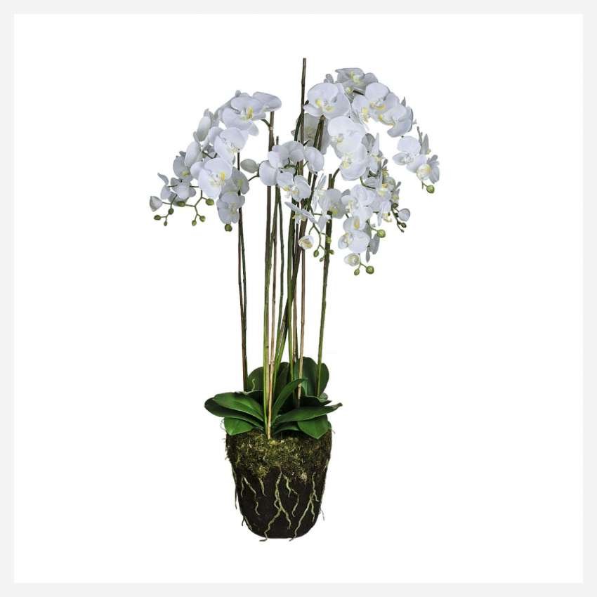 Plante artificielle d'Orchidée Phalaenopsis en motte 130cm blanche Taille XXL