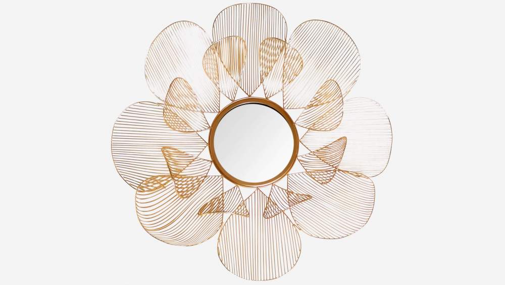 Specchio a forma di fiore in ferro - 99 cm - Oro