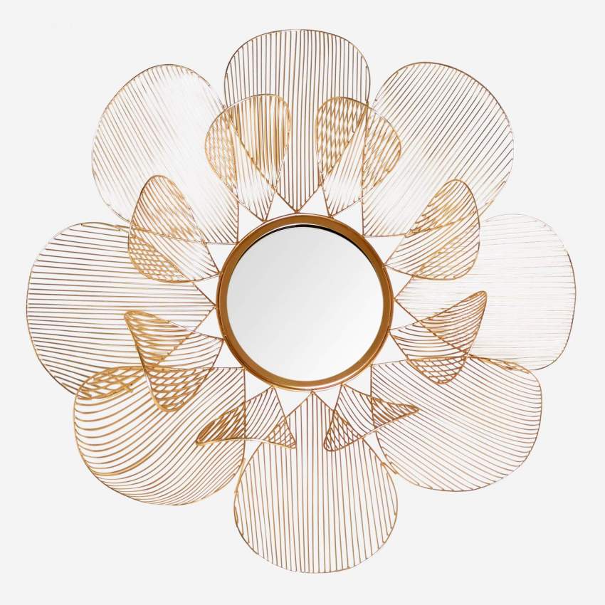 Specchio a forma di fiore in ferro - 99 cm - Oro