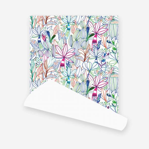 Rollo de papel pintado no tejido - Estampado vegetal - Design by Floriane Jacques