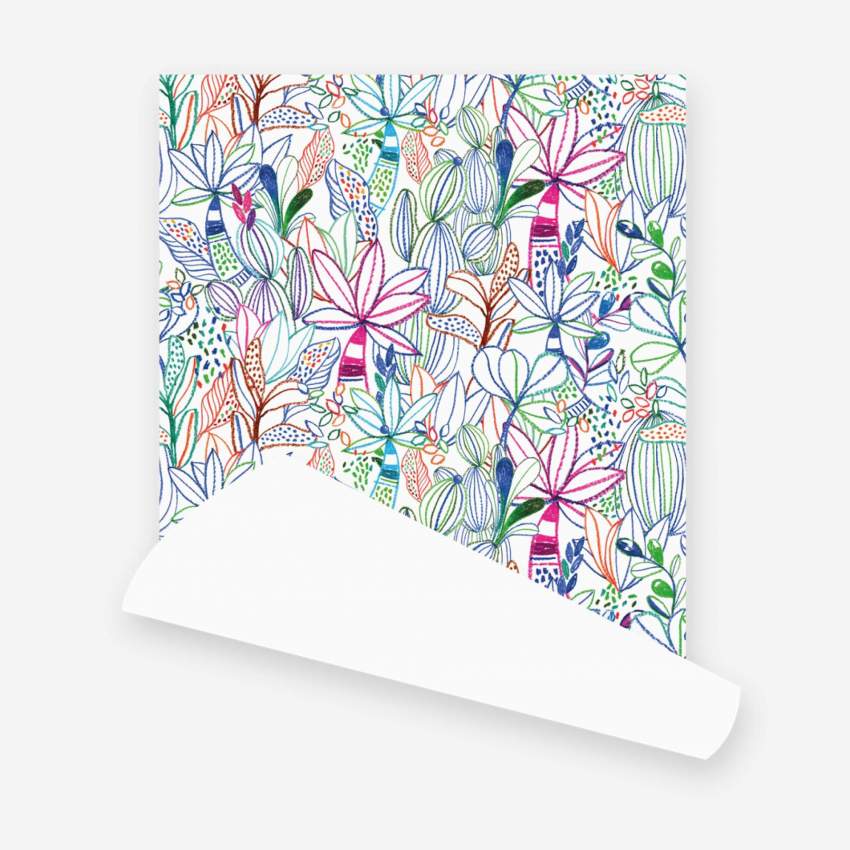 Rollo de papel pintado no tejido - Estampado vegetal - Design by Floriane Jacques