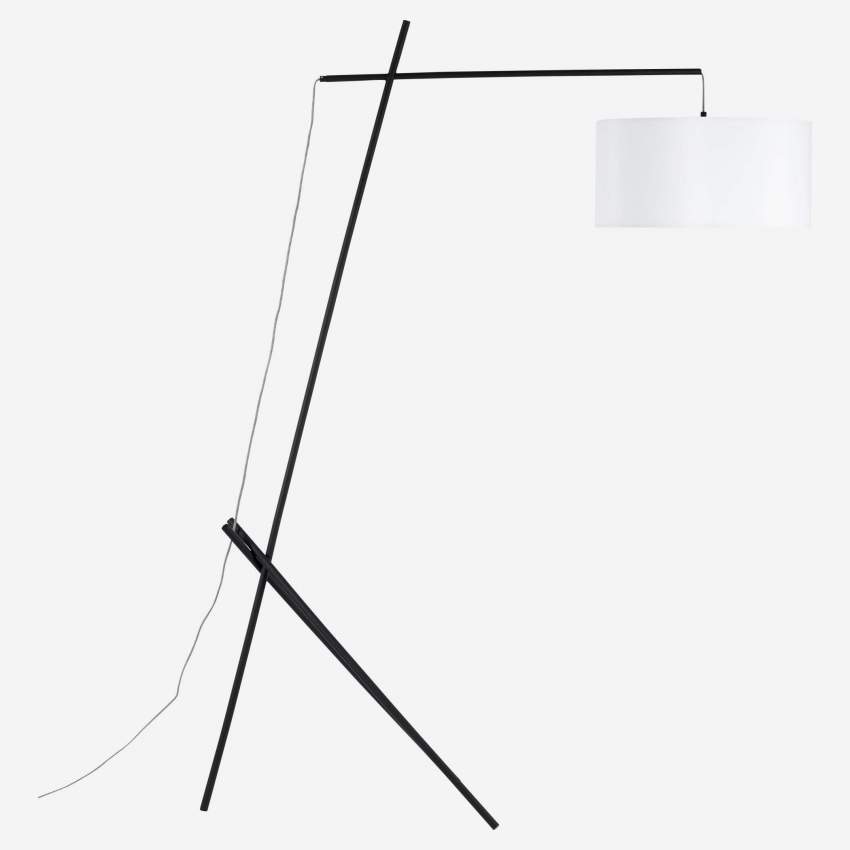 Lámpara de pie de metal + 2 pantallas de tela algodón - Altura 187 cm - Negro y Blanco