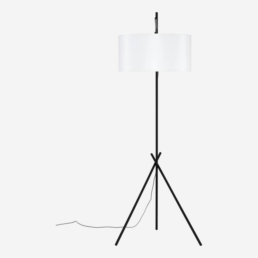 Staanlamp van metaal + 2 lampenkappen van katoen - Hoogte 187 cm - Zwart en Wit 