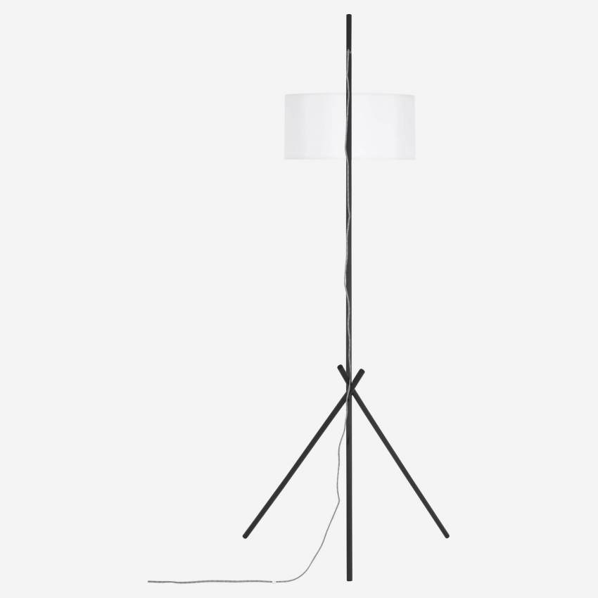 Lámpara de pie de metal + 2 pantallas de tela algodón - Altura 187 cm - Negro y Blanco