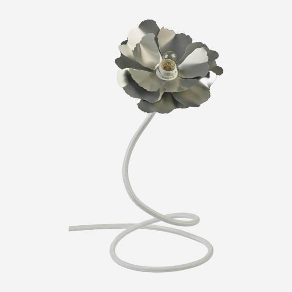 Flor luminosa LED de Metal - 18 cm - Prata e Branco
