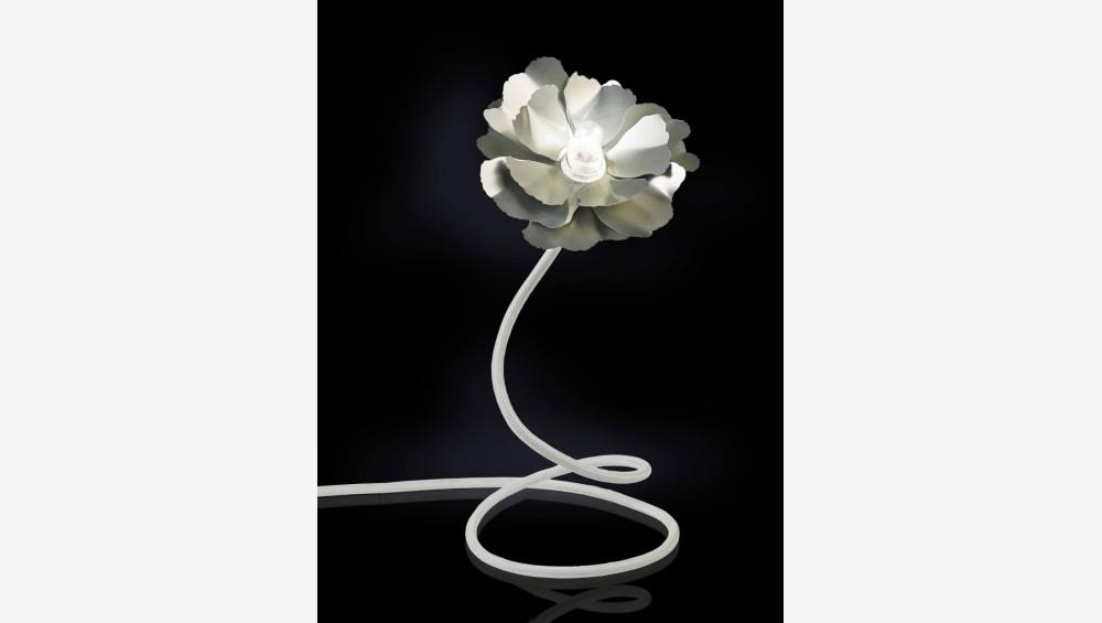 Fiore luminoso a LED in metallo - 18 cm - Argentoo e bianco