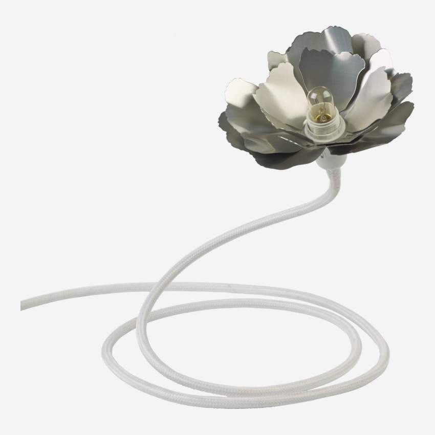 Fleur lumineuse LED en Métal - 18 cm - Argent et Blanc