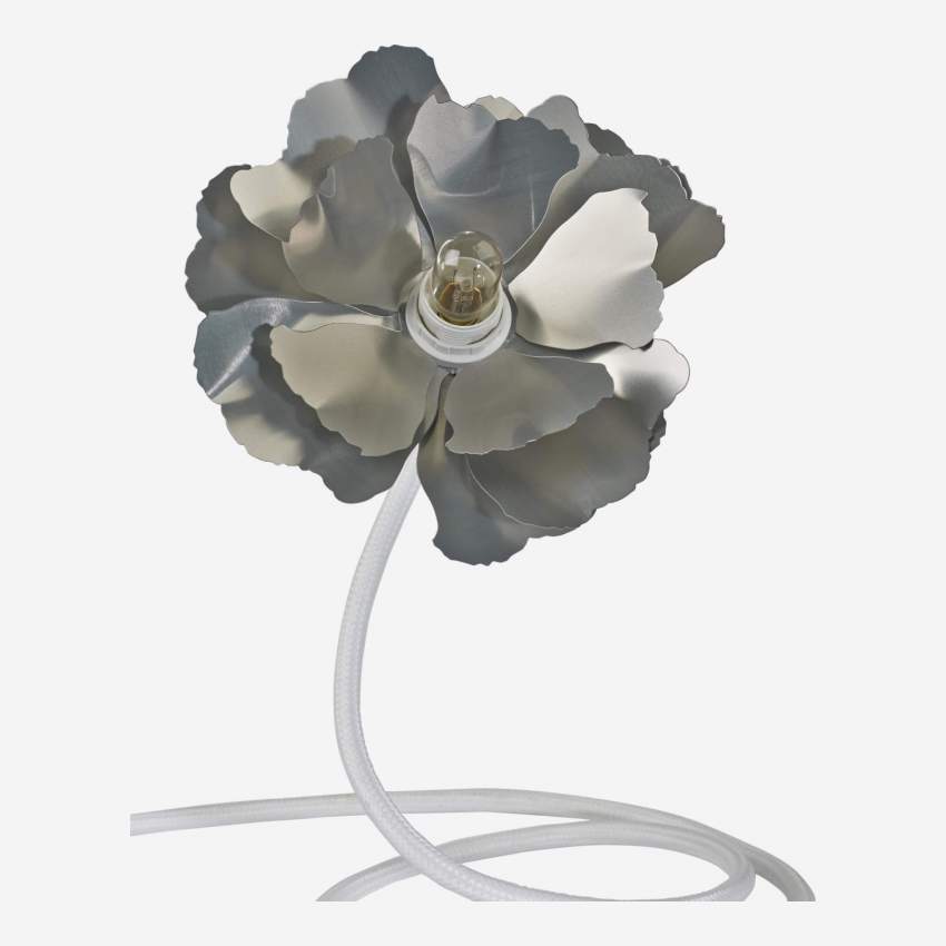 Flor luminosa de Metal - 18 cm - Plata y Blanco