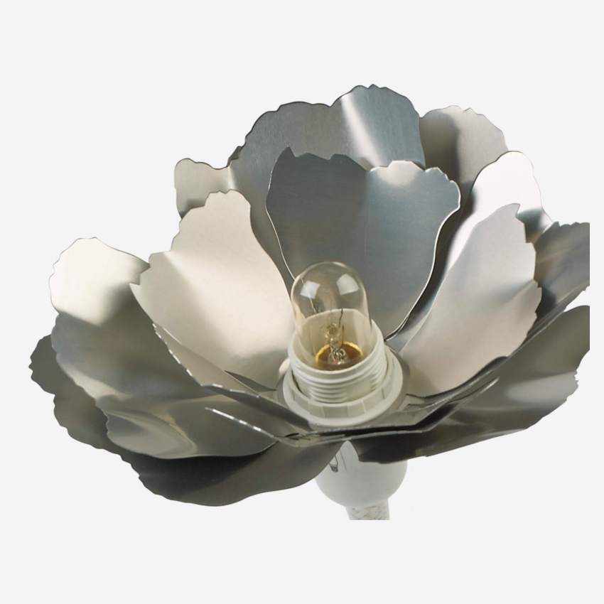 Fiore luminoso a LED in metallo - 18 cm - Argentoo e bianco