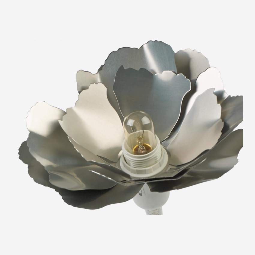 Flor luminosa de Metal - 18 cm - Plata y Blanco