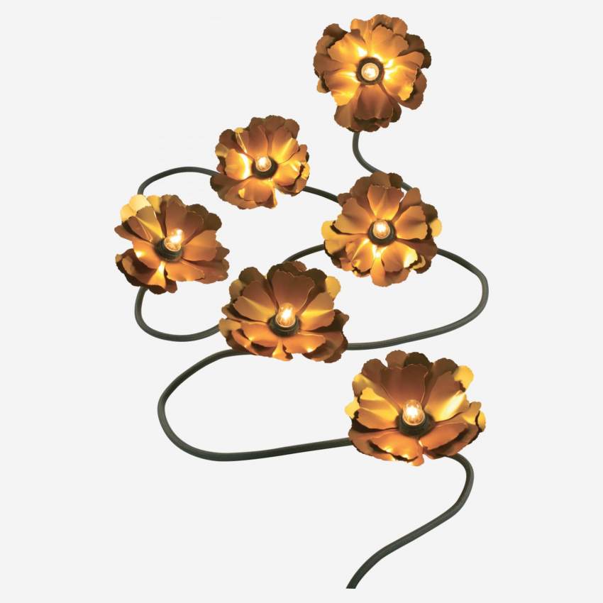 Led lichtslinger 6 bloemen van metaal en textiel - Groen en Goud