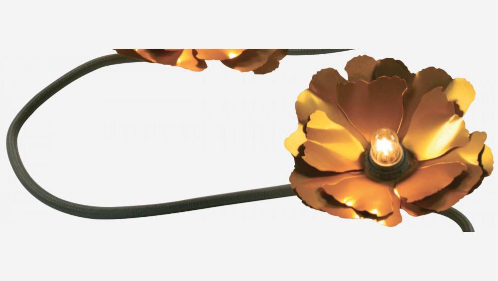 Guirnalda luminosa 6 flores de metal y tela - Verde y Oro