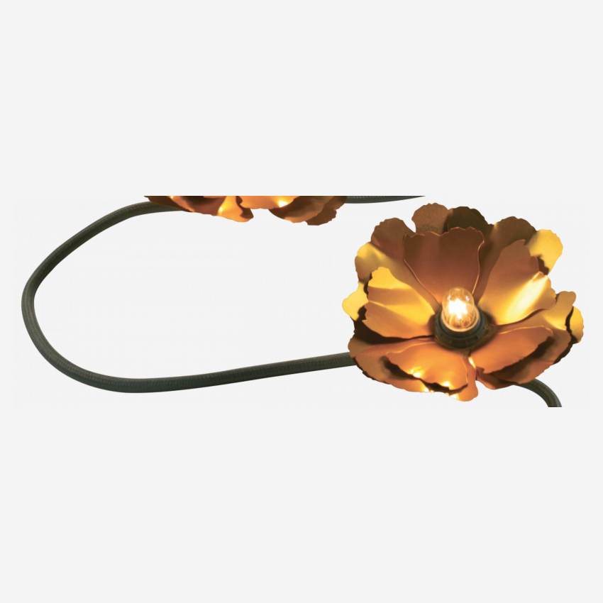Grinalda luminosa LED c/ 6 flores em metal e tecido - Verde e Dourado