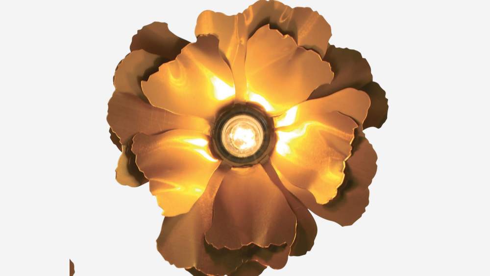 Guirlande lumineuse LED 6 fleurs en métal et tissu - Vert et Or