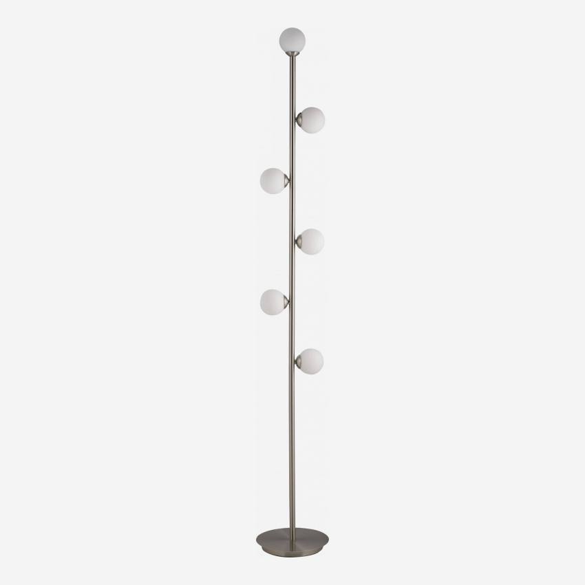Candeeiro de pé LED em metal e vidro - Altura 141 cm - Prata