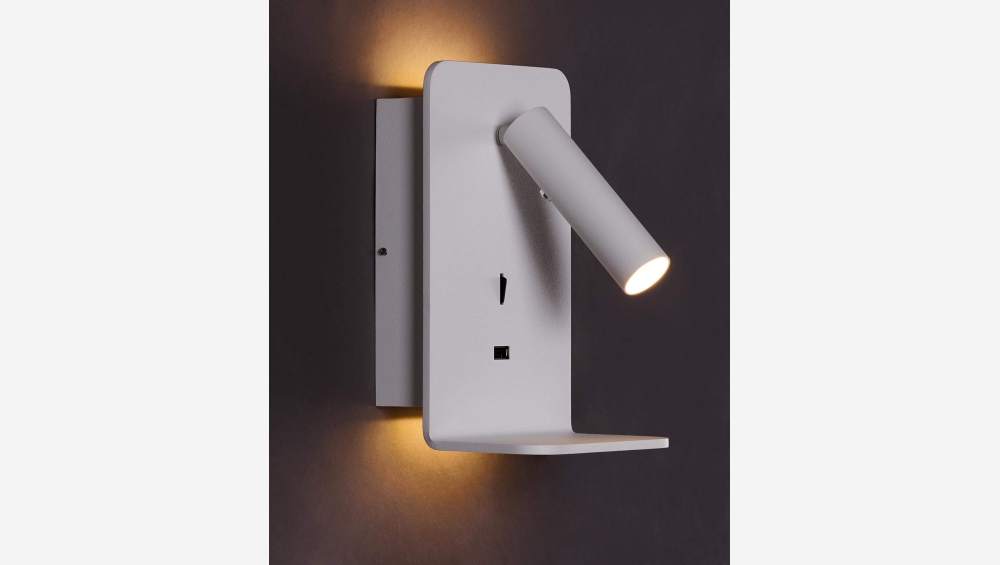 Wandleeslamp met led en USB poort van aluminium - Wit