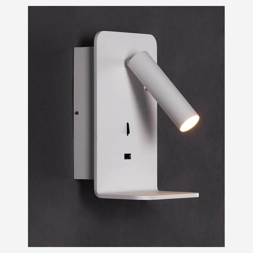 Lampada da parete a LED con porta USB in alluminio - Bianco