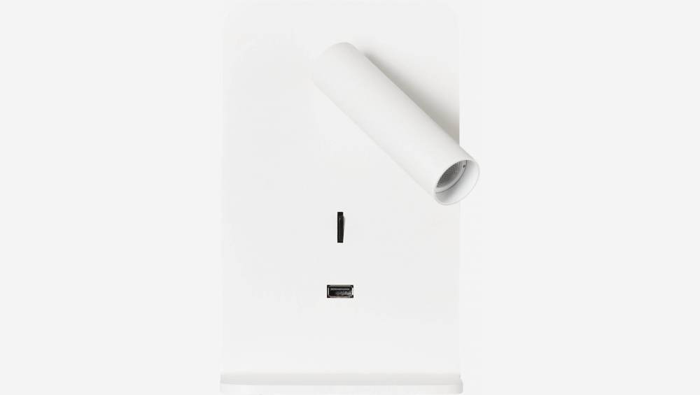 Applique liseuse à LED avec port USB en aluminium - Blanc