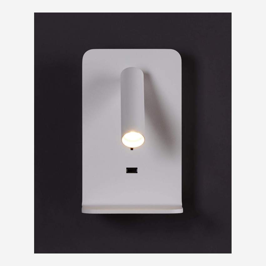 Wandleeslamp met led en USB poort van aluminium - Wit