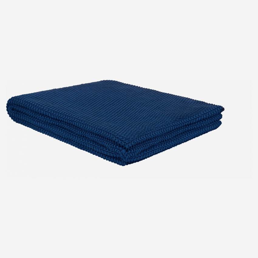 Plaid a maglia in cotone - 130 x 170 cm - Blu