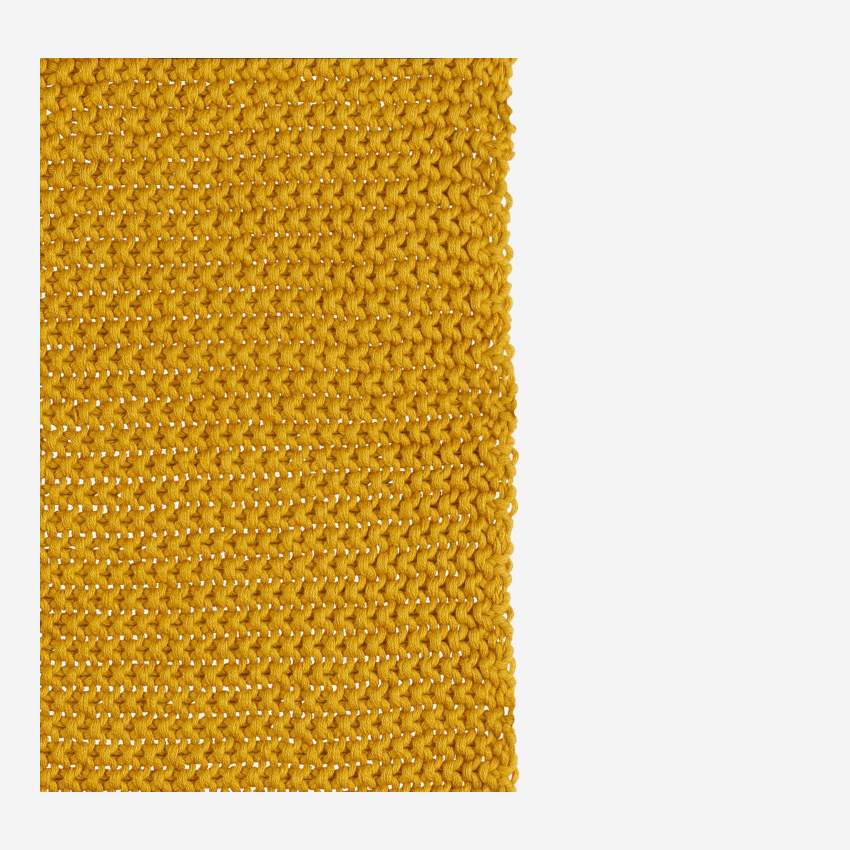 Plaid gebreid van katoen - 130 x 170 cm - Mosterdgeel