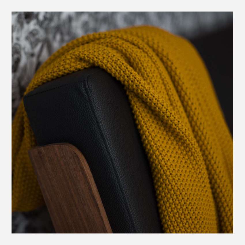 Plaid tricoté en coton - 130 x 170 cm - Jaune Moutarde