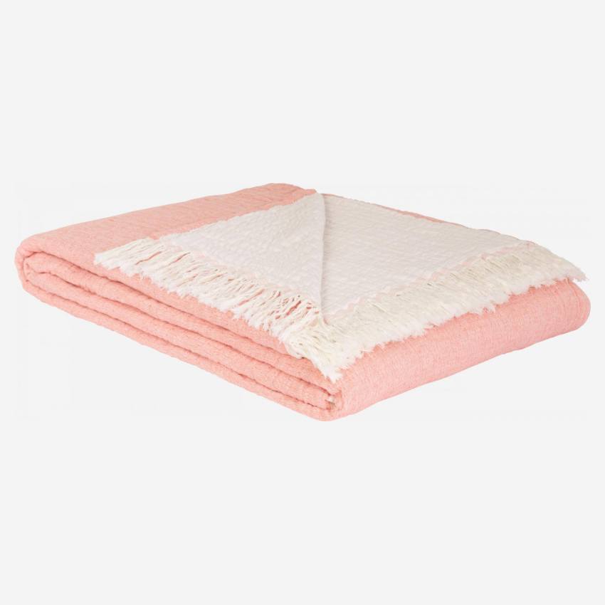 Dessus de lit réversible en coton lavé - 230 x 260 cm - Rose corail et beige