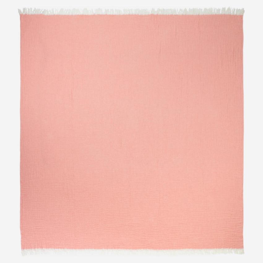 Dessus de lit réversible en coton lavé - 230 x 260 cm - Rose corail et beige