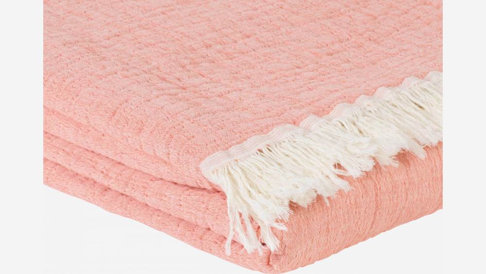 Colcha reversível em algodão lavado - 230 x 260 cm - Coral e bege