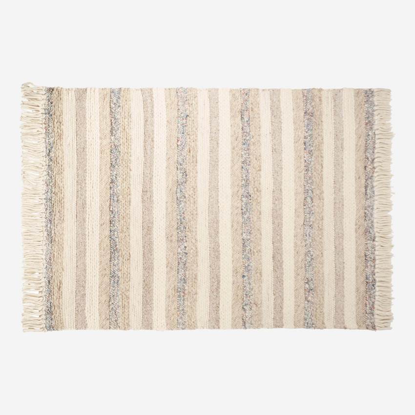 Alfombra de lana tejida y tricotada con flecos - 170 x 240 cm - Beige