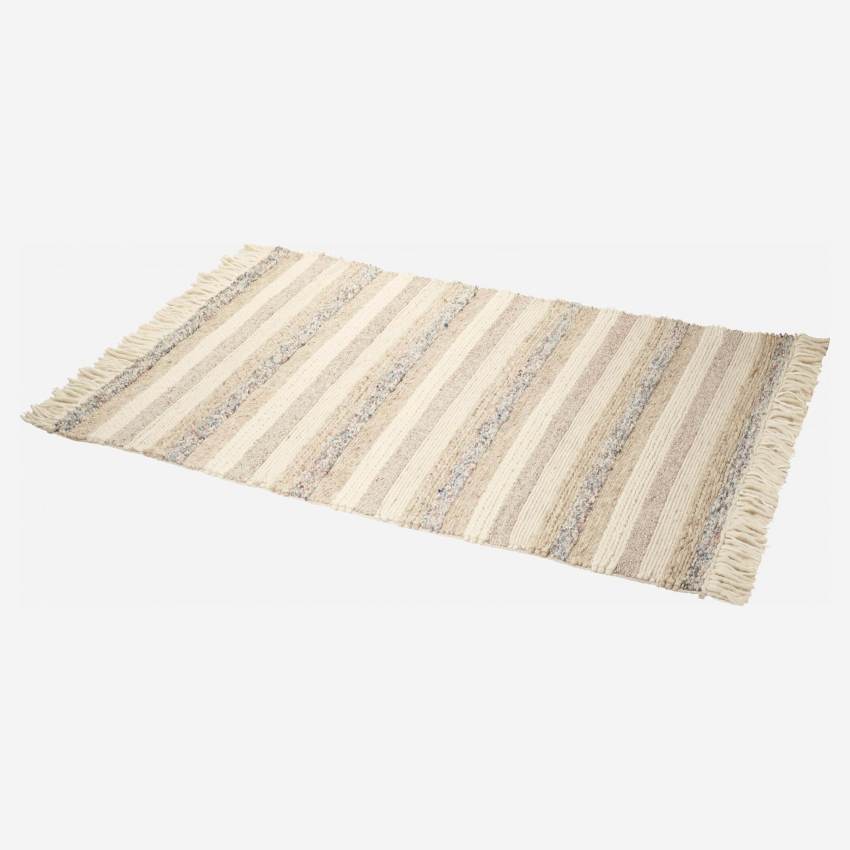 Tapete de lã tecida e tricotada com franjas - 170 x 240 cm - Bege