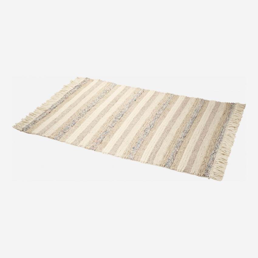 Tapete de lã tecida e tricotada com franjas - 170 x 240 cm - Bege