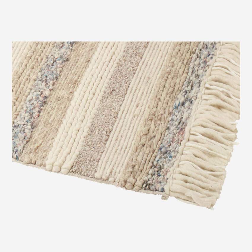 Tappeto in lana intrecciata e a maglia con frange - 170 x 240 cm - Beige