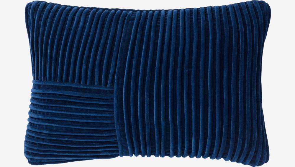Coussin en velours de coton cordé - 35 x 50 cm - Bleu