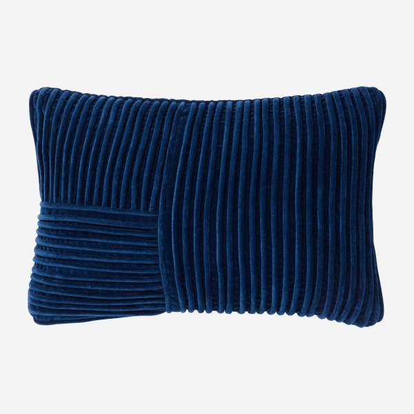 Coussin en velours de coton cordé - 35 x 50 cm - Bleu