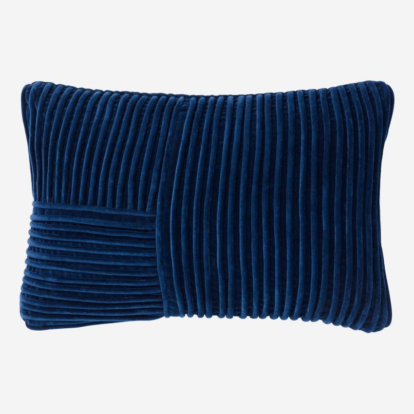 Almofada de veludo de algodão em cordão - 35 x 50 cm - Azul