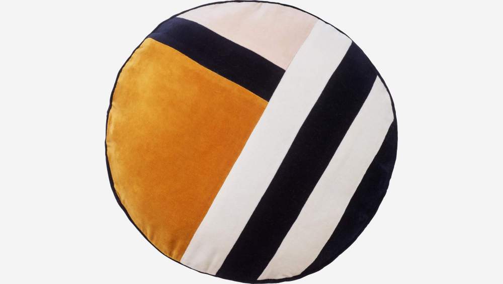 Almofada de veludo redonda - 40 cm - Amarelo