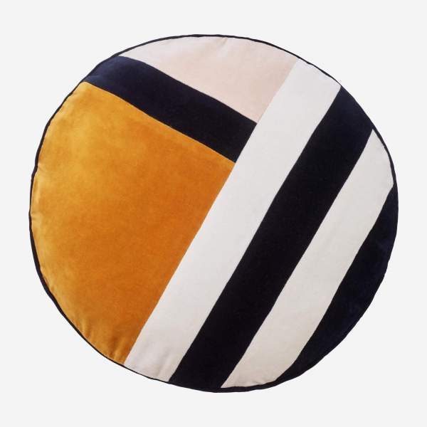 Almofada de veludo redonda - 40 cm - Amarelo