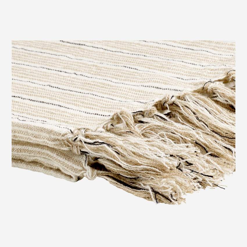 Plaid tejido de lino - 130 x 170 cm - Crudo y rayas negras