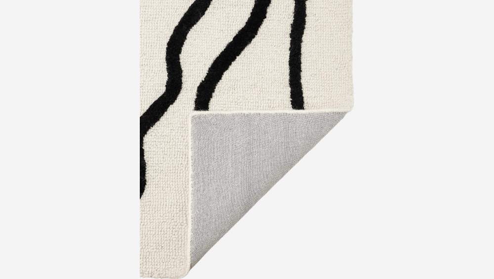 Tappeto realizzato a mano in lana e cotone - 170 x 240 cm - Bianco e nero