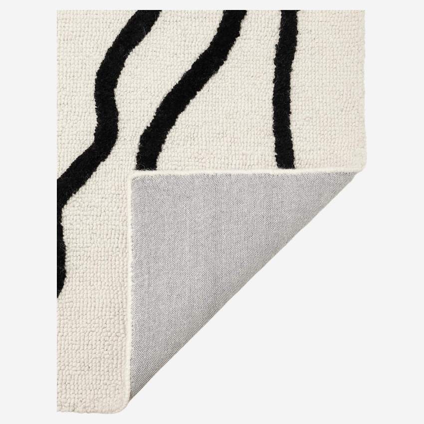 Tappeto realizzato a mano in lana e cotone - 170 x 240 cm - Bianco e nero