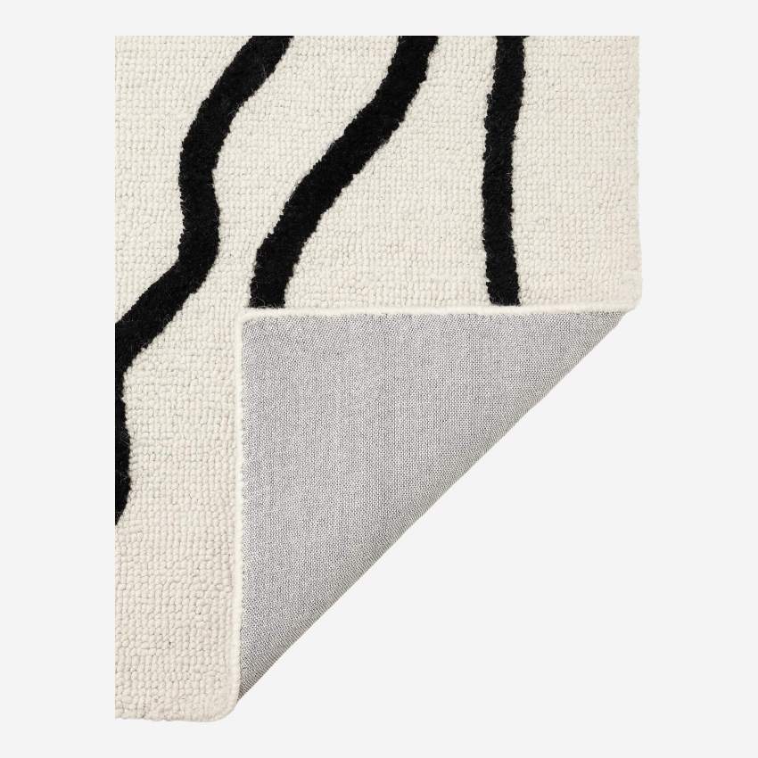Alfombra sin nudos de lana y algodón - 170 x 240 cm - Negro y blanco
